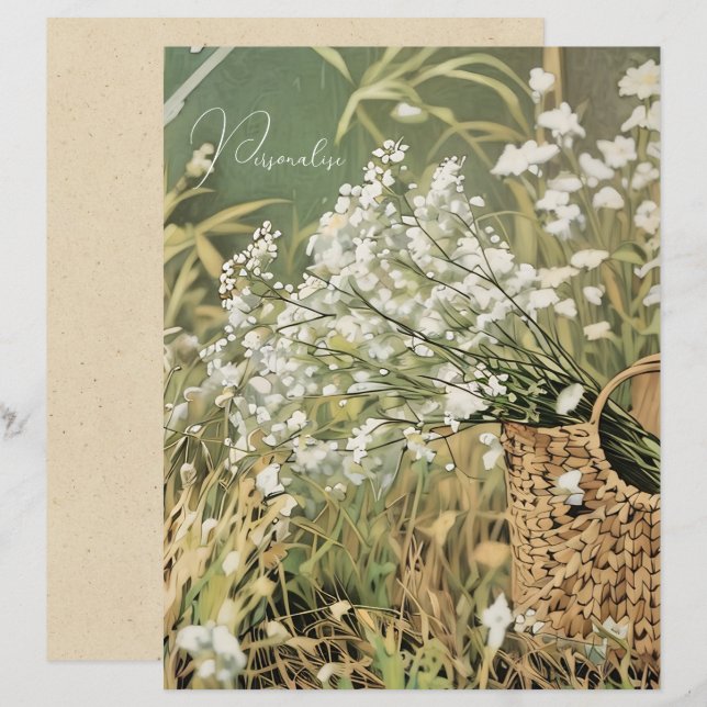 Papier vintage Motif Floral Fleur Blanche (Devant / Derrière)