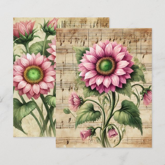 Papier Vintage Music Rose & Vert Sunflowers Scrapbook (Devant / Derrière)
