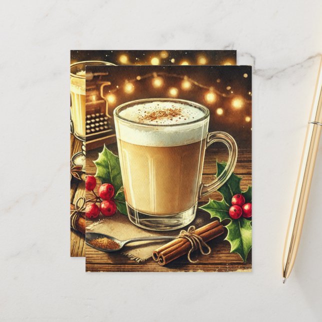 Papier Vintage Noël Boire Eggnog Latte Scrapbook (Devant/Arrière en situation)