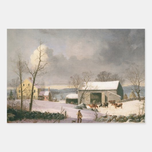 Papier Vintage Noël Wrapper WINTER FARMYARD (Devant 3)