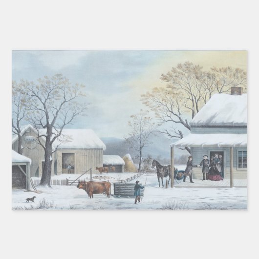 Papier Vintage Noël Wrapper WINTER FARMYARD (Devant)