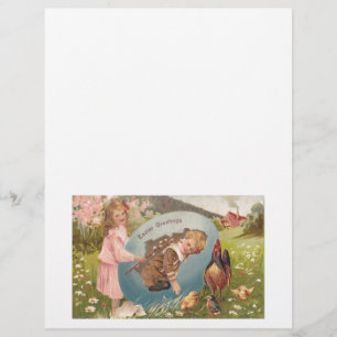 Papier Vintage Pâques Victorienne fille et garçon