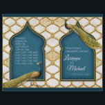 Papier Vintage Peacock Blue n White Gold Wedding Programm<br><div class="desc">PROGRAMME DE MARIAGE - facilement customisé avec vos informations. Vous devrez les plier lorsque vous les recevrez, ils ne sont pas pré-pliés. Elégant, sophistiqué et classe de style vintage thème mariage avec une paire de paons, de dimensions dorées à l'aspect arabesque motif et cadres de style Taj Mahal. Droit d'auteur...</div>
