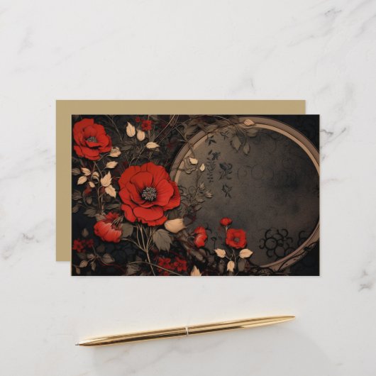 Papier Vintage rouge et noir floral (Devant/Arrière en situation)