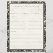 Papier Vintage Sunflower Toile Black Recipe Paper Sheet (Dos)