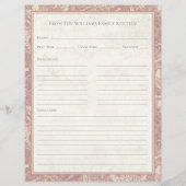 Papier Vintage Sunflower Toile Rose Recipe Paper Sheet (Devant)