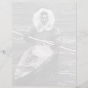 Papier Vintage USA Alaska eskimo et son kayak