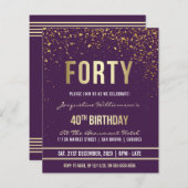 Papier Violet | Budget Gold Confetti 40e anniversaire fêt (Devant / Derrière)