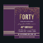 Papier Violet | Budget Gold Confetti 40e anniversaire fêt<br><div class="desc">Violet | Budget Gold Confetti 40th Birthday Party Invitations. Cette invitation formelle, élégante, branchée et moderne à la fête du quarantième anniversaire convient aux hommes ou aux femmes. Il comprend des lignes dorées propres, un script gothique coque supérieur élégant, et un texte sophistiqué de feuille d'or faux sur un arrière...</div>