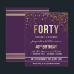 Papier Violet | Budget Gold Confetti 40e anniversaire fêt<br><div class="desc">Violet | Budget Gold Confetti 40th Birthday Party Invitations. Cette invitation formelle, élégante, branchée et moderne à la fête du quarantième anniversaire convient aux hommes ou aux femmes. Il comprend des lignes dorées propres, un script gothique coque supérieur élégant, et un texte sophistiqué de feuille d'or faux sur un arrière...</div>