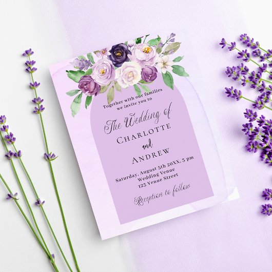 Papier Violet fleurit violet budget faire-part de mariage