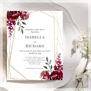 Papier Violet   Marsala Red Floral Faire-part de mariage