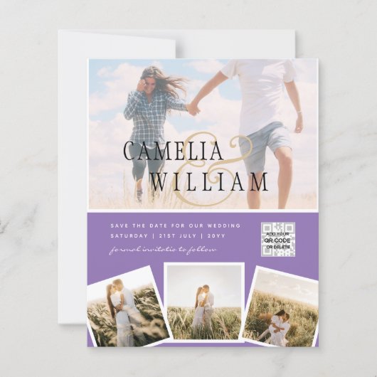 Papier Violet photo Mariage Inviter QR Code Enregistrer D (Devant)
