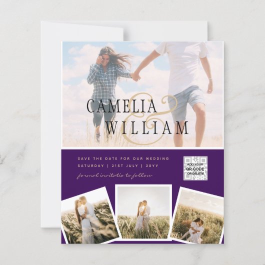 Papier Violet photo Mariage Inviter QR Code Enregistrer D (Devant)