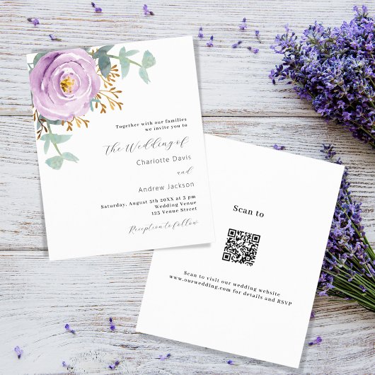 Papier Violet violet fleuri code QR RSVP budget mariage