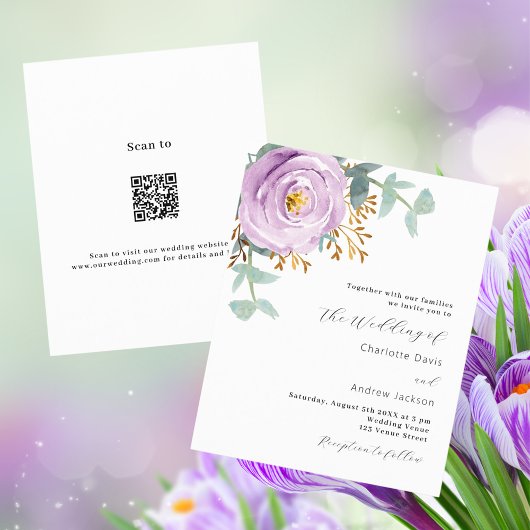 Papier Violet violet fleuri code QR RSVP budget mariage