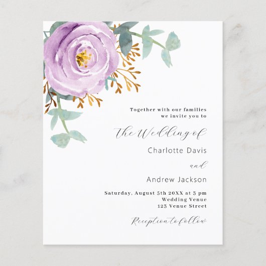 Papier Violet violet fleuri code QR RSVP budget mariage (Devant)
