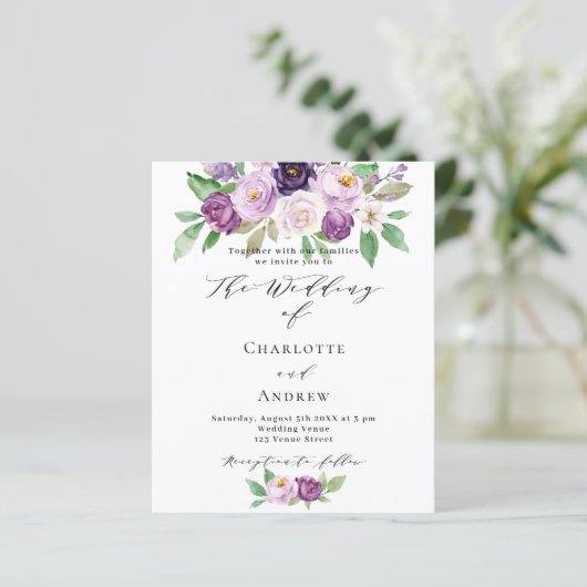 Papier Violet violet QR RSVP budget faire-part de mariage (Debout devant)