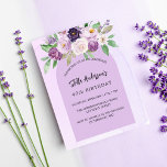 Papier Violette fleurs violet budget anniversaire<br><div class="desc">Arrière - plan violet,  lavande aquarellée et arche. Décoré de fleurs violettes et violettes aquarelles et verdure. Personnalisez et ajoutez votre nom et les détails de votre fête. 1 feuille de papier = 1 invite imprimé bord à bord.</div>