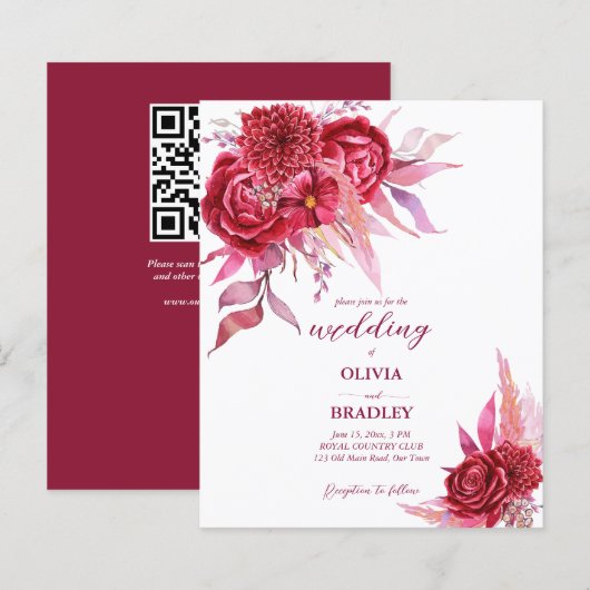 Papier Viva magenta bourgogne rose fleurs budget invitati (Devant / Derrière)