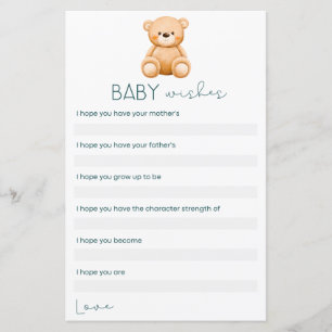Papier Voeux bébé Teddy Bear Baby Boy Shoy Jeux