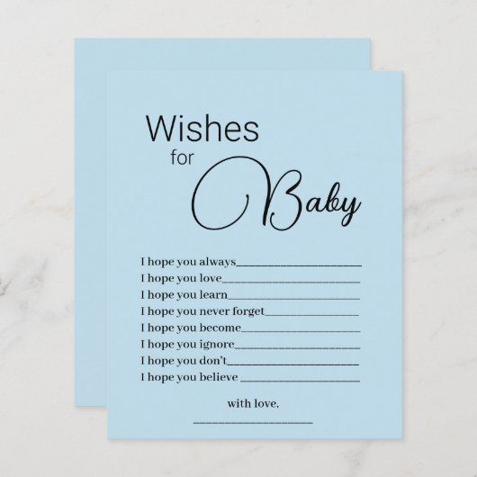 Papier Voeux bleus simples pour le jeu Baby shower (Devant / Derrière)