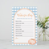 Papier Vœux Boho Bleu Gingham Citrouille pour Bébé (Debout devant)