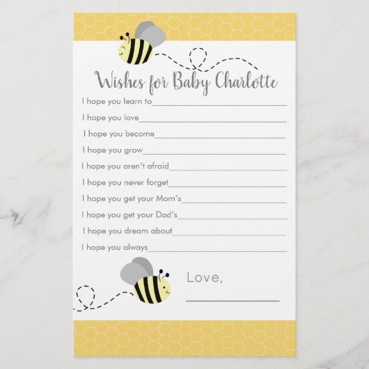 Papier Vœux d'abeille bourdonnante grise et jaune pour bé (Devant)