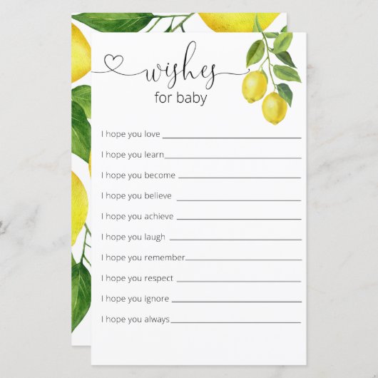Papier Vœux de Baby Shower au citron pour bébé (Devant / Derrière)