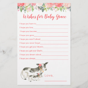 Papier Vœux de Baby Shower Fille Cow Florale pour Bébé