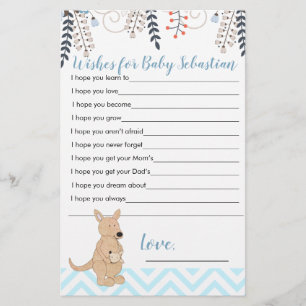 Papier Vœux de douche de bébé garçon boho Kangourou Bleu