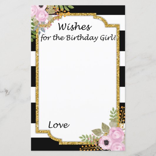 Papier Voeux noirs blancs rayés pour la fille d'anniversa (Devant)