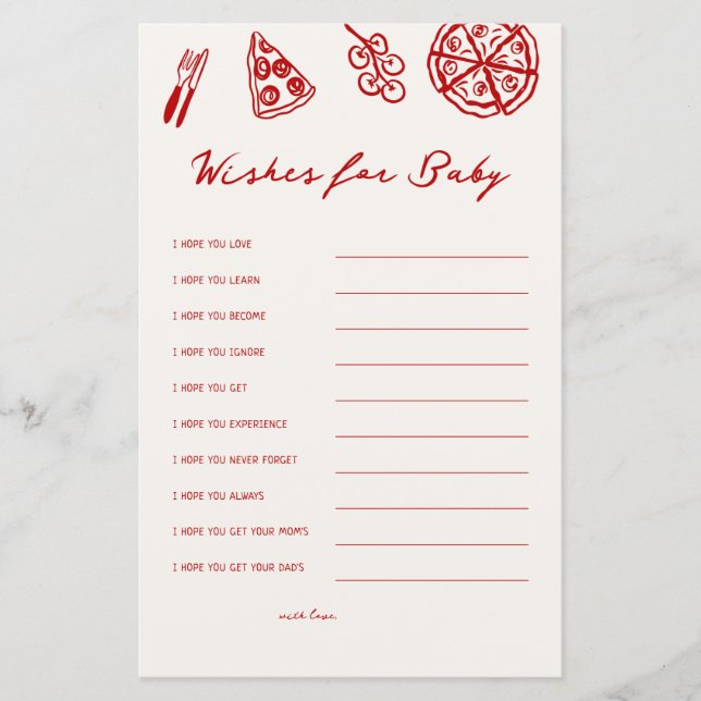 Papier Voeux Pour Baby Pizza Baby shower Jeux (Devant)