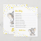 Papier Vœux pour Baby Shower Éléphant Point Jaune Gris (Devant / Derrière)