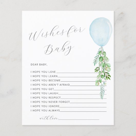 Papier Voeux pour Bébé Blue Balloon Baby shower Jeu (Devant)