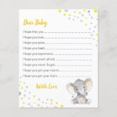Papier Vœux pour bébé éléphant Shower point jaune gris (Devant)