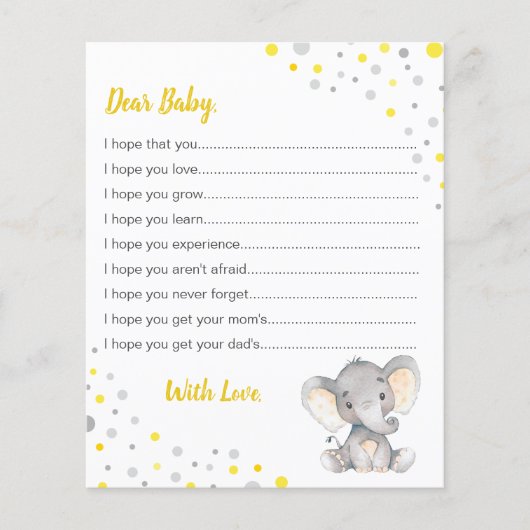 Papier Vœux pour bébé éléphant Shower point jaune gris (Devant)