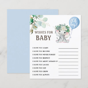 Papier Voeux pour bébé jeu Baby shower éléphant garçon