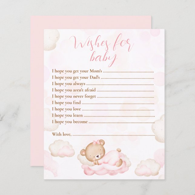 Papier Voeux Pour Bébé Ours Rose Baby shower Jeu (Devant / Derrière)