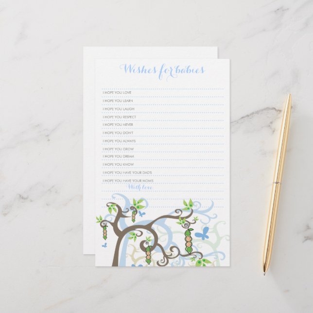 Papier Voeux Pour Jumeaux Bébés Garçons Bleus Pois Dans U (Devant/Arrière en situation)