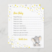Papier Vœux pour la douche de bébé Éléphant à pois jaune  (Devant / Derrière)