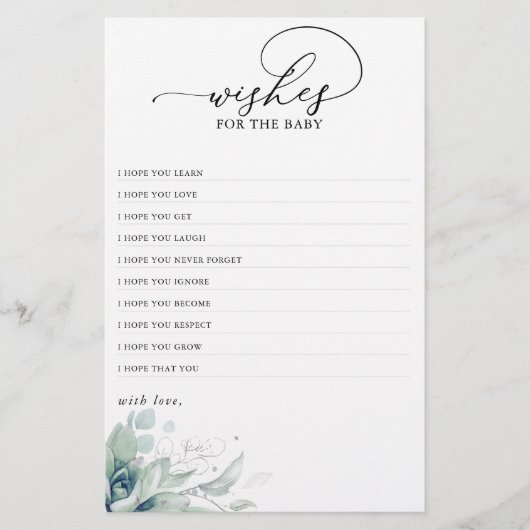 Papier Voeux Pour Le Baby shower De Verdure Succulent Béb (Devant)