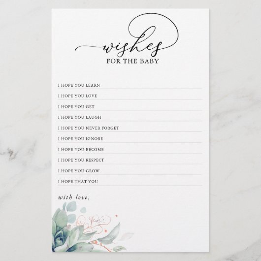 Papier Voeux Pour Le Baby shower De Verdure Succulent Béb (Devant)