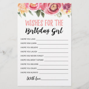 Papier Vœux pour le jeu de fête d'anniversaire de la fill