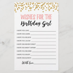 Papier Vœux pour le jeu de fête d'anniversaire de la fill