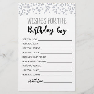 Papier Vœux pour le jeu de fête d'anniversaire du garçon