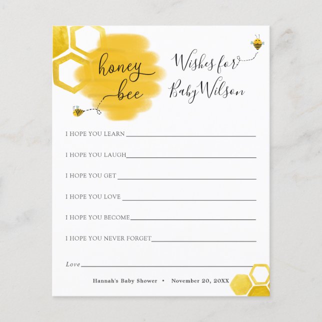 Papier Voeux pour notre Baby shower d'abeilles miel (Devant)
