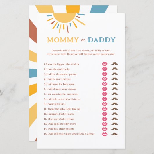 Papier Voici le jeu de maman ou papa du Fils (Devant / Derrière)