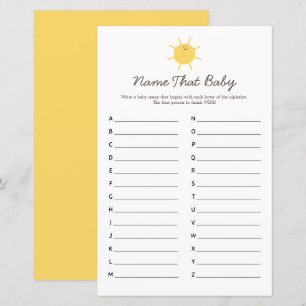 Papier Voici Le Nom Du Baby shower Sun Qui Bébé Jeu