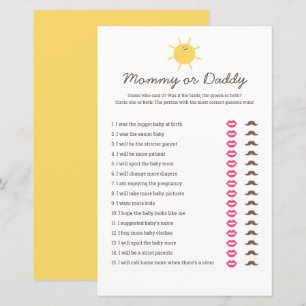 Papier Voici The Sun Baby shower Mommy or Daddy Game